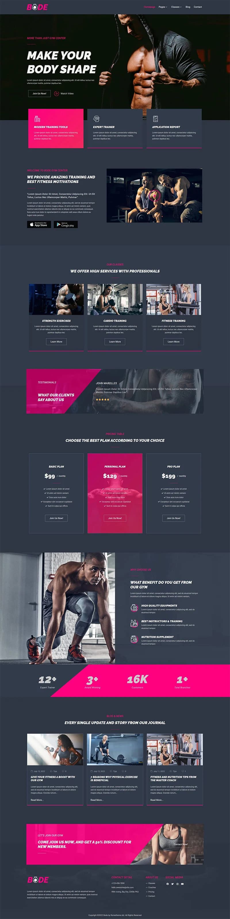 PrimeNest — Fitness Studio Concept — full-page website preview